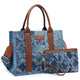 VANSARTO Denim Tote Bag for Women Aztec Handbags with Wristlet