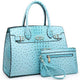 Embossed Shoulder Top Handle Satchel Tote Bag Matching Clutch