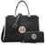 Metal Edged Emblem Handbag with Matching Wallet-Handbags-Dasein Bags