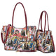 3-in-1 Michelle Obama Magazine Cover Printed Patent Leather Tote with Matching wallet
