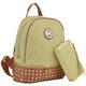 Wendy Keen Monogram Medium Faux Leather Studded Backpack with Matching wallet