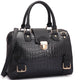 Croco Structured Satchel with Buckle Snap Zipped Top Closure