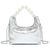 Patent crossbody with Bride Pearl Handle and Silver Chain  strap