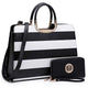 Saffiano Striped Briefcase Handbag with Matching wallet