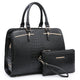 Fashion Embossed Pattern Two Tone Handbag with Matching Wallet