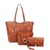3-in-1 Faux Leather Satchel with front belted strap handle deco, with a Matching wristlet