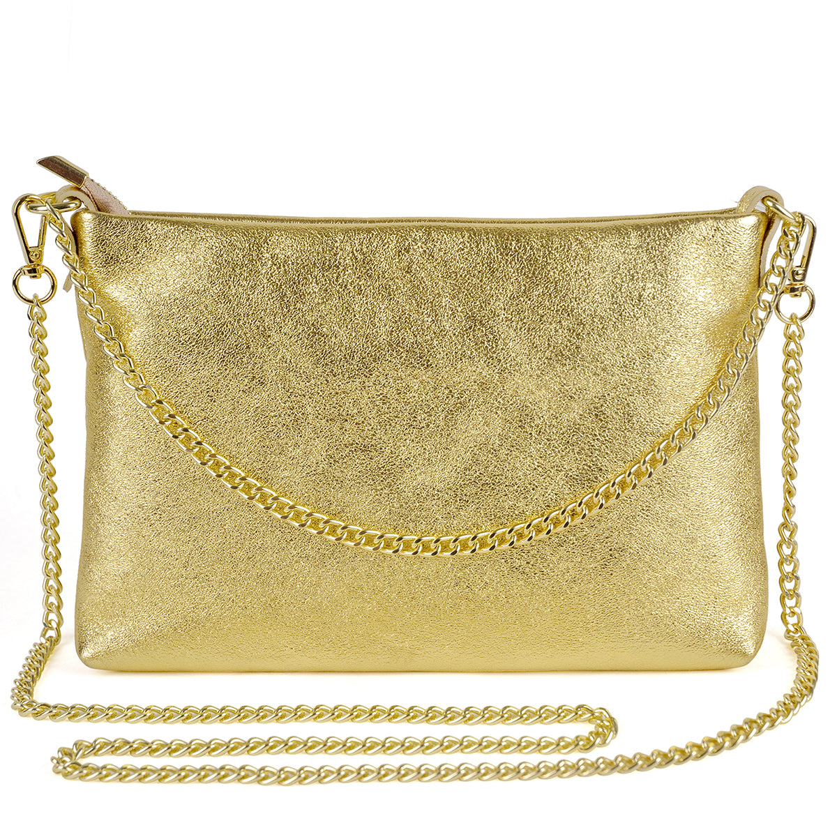 Italy Genuine Leather Clutch Bag with GoldChain Shoulder