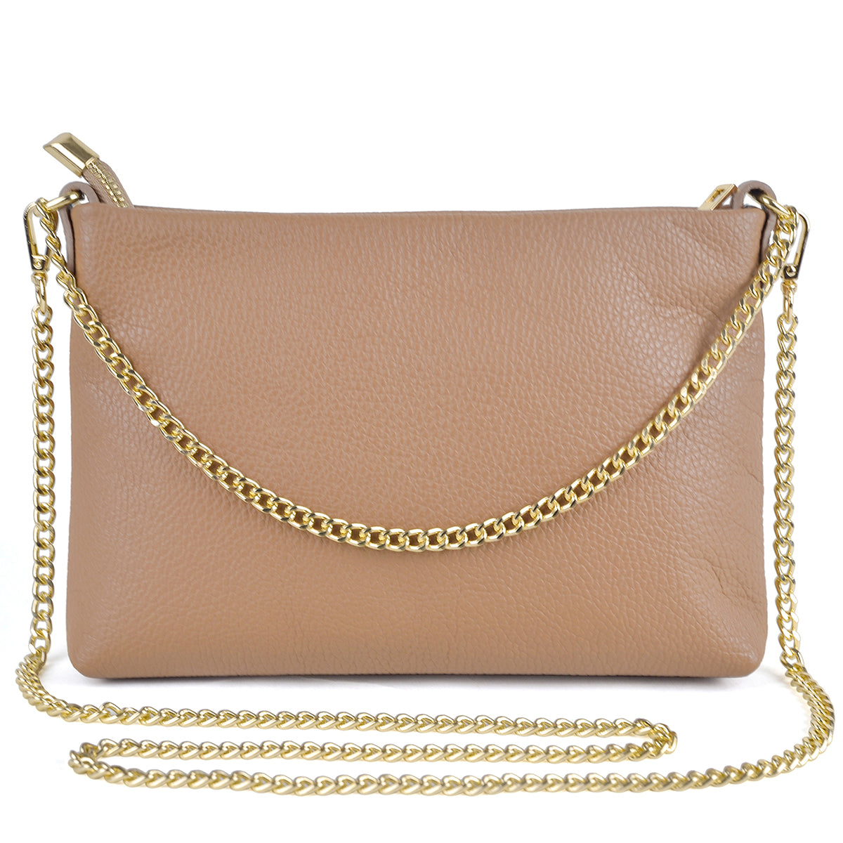 Italy Genuine Leather Clutch Bag with GoldChain Shoulder