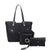 3-in-1 Faux Leather Satchel with front belted strap handle deco, with a Matching wristlet